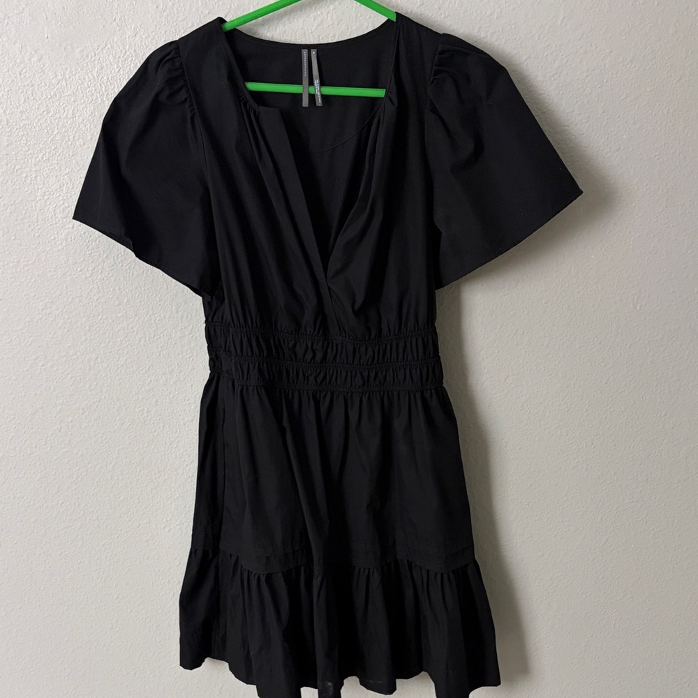Anthropology Black Women's Short Sleeve V-Neck Dress